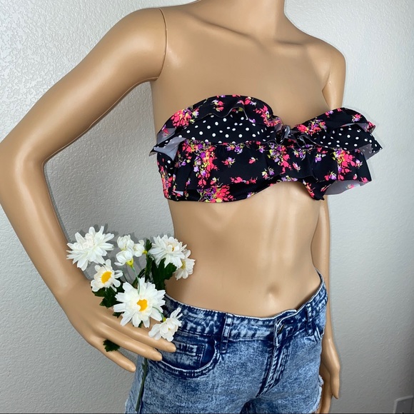 VS Floral Polka Dot Floral Ruffle Bandeau Swim Top - Picture 3 of 11